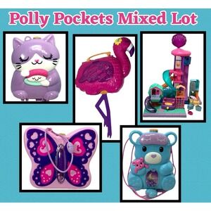 Polly Pocket 4 Large Compacts Mixed Accessories + Playground Water Park Plz Read
